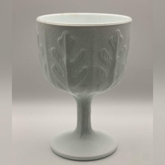 FTD Milk Glass Pedestal Goblet Vase Tree Bark Leaf Pattern Vintage White - Picture 8 of 13